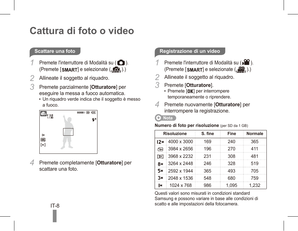 Cattura di foto o video | Samsung ST50 User Manual | Page 48 / 72