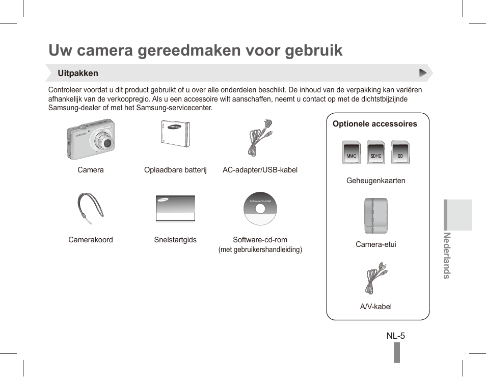 Uw camera gereedmaken voor gebruik | Samsung ST50 User Manual | Page 55 / 72
