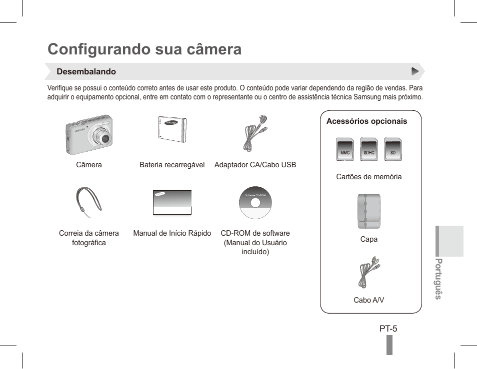 Configurando sua câmera | Samsung ST50 User Manual | Page 65 / 72