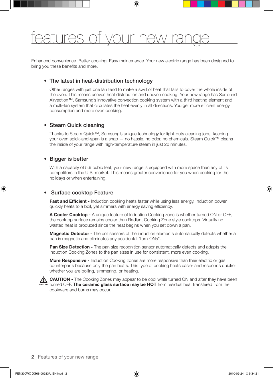 Features of your new range | Samsung FE-N300** User Manual | Page 2 / 72