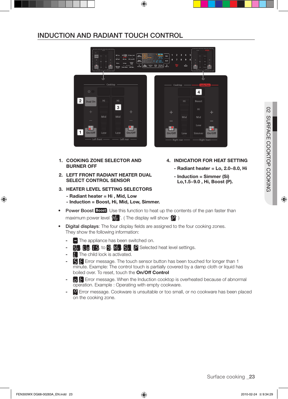 Induction and radiant touch control | Samsung FE-N300** User Manual | Page 23 / 72