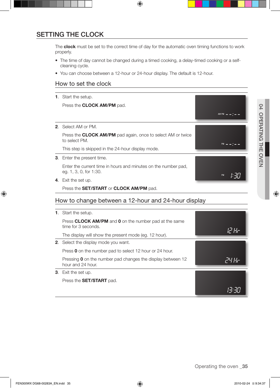 Setting the clock, How to set the clock | Samsung FE-N300** User Manual | Page 35 / 72