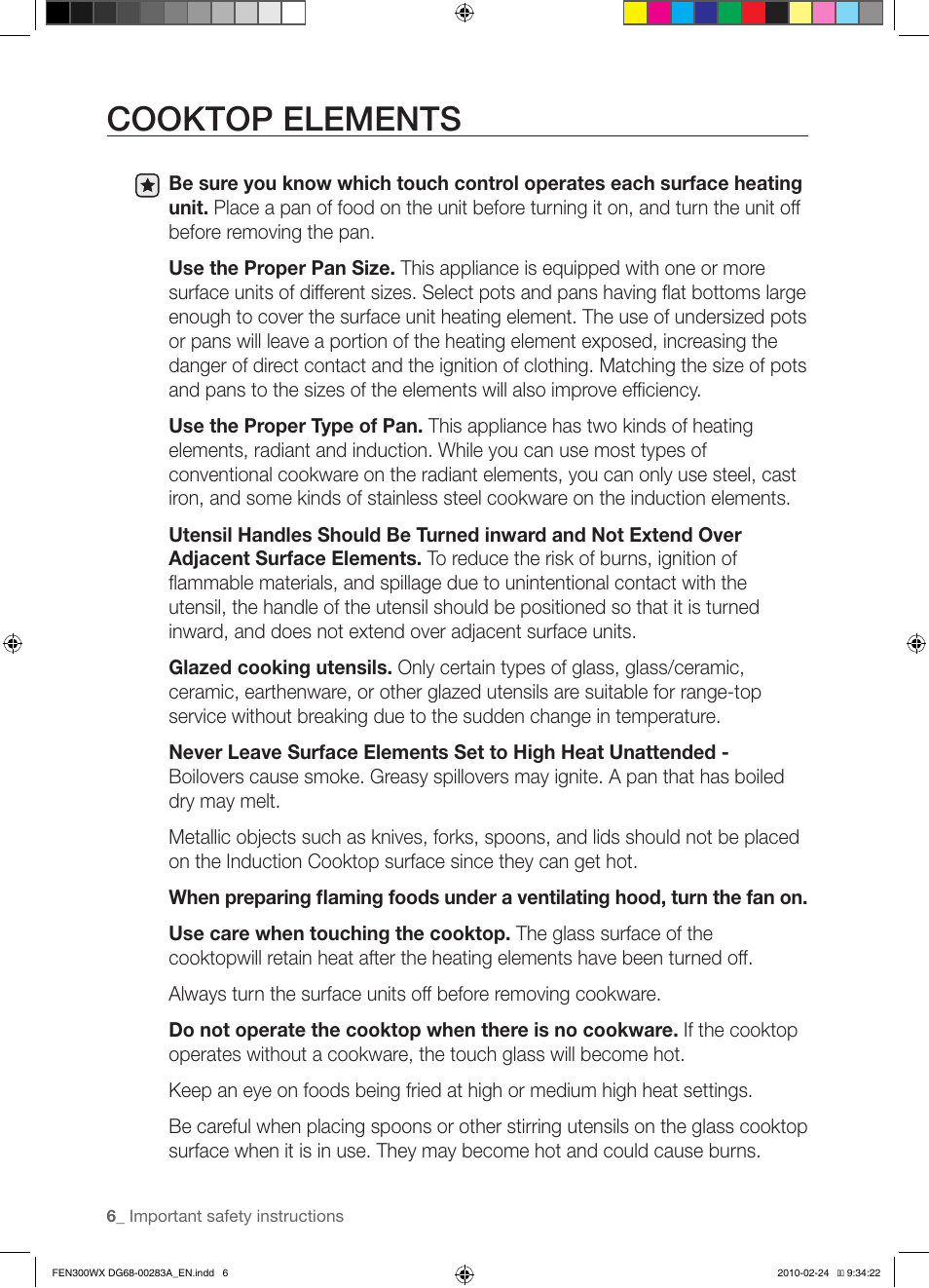 Cooktop elements | Samsung FE-N300** User Manual | Page 6 / 72