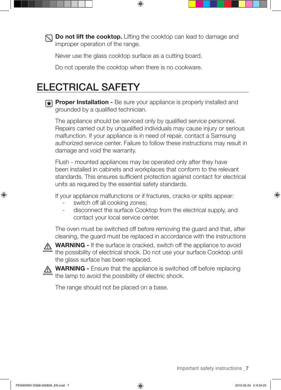 Electrical safety | Samsung FE-N300** User Manual | Page 7 / 72