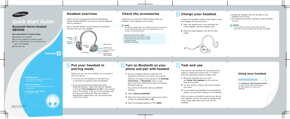 Samsung ASBH500JBECSTA User Manual | 2 pages