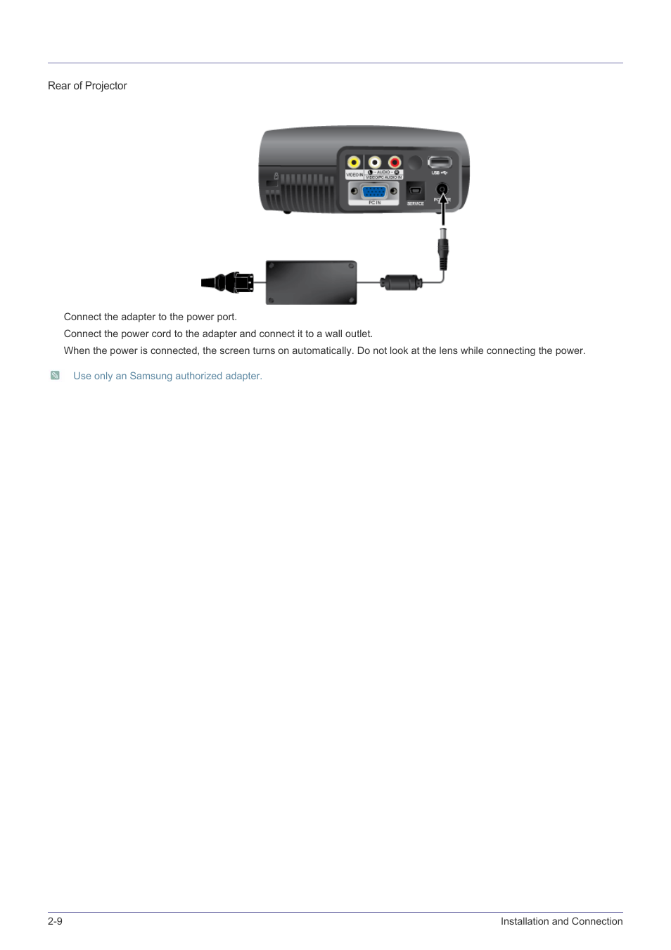 9 connecting the power, Connecting the power -9 | Samsung SP-P410M User Manual | Page 19 / 54