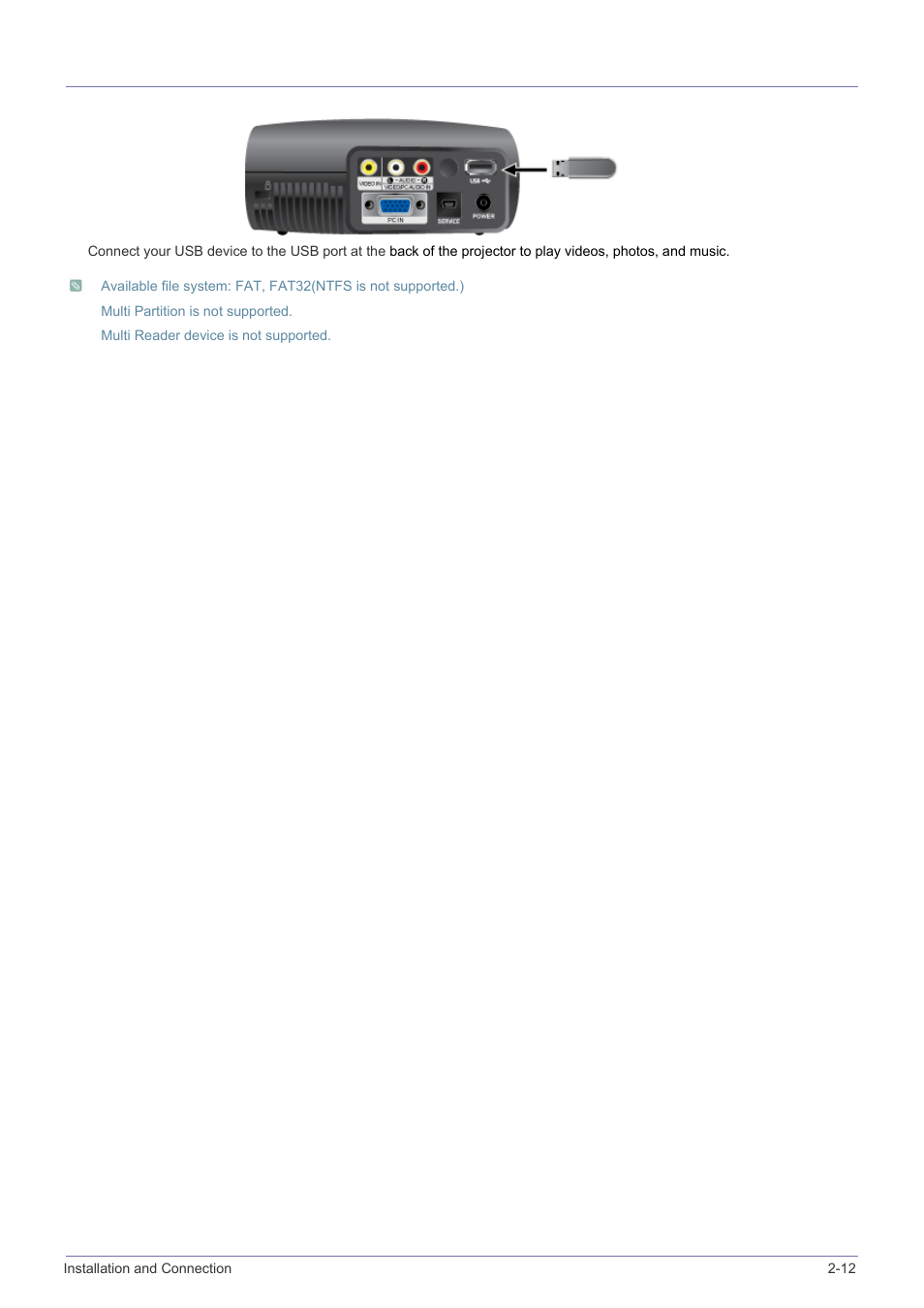 12 connecting a usb device, Connecting a usb device -12 | Samsung SP-P410M User Manual | Page 22 / 54