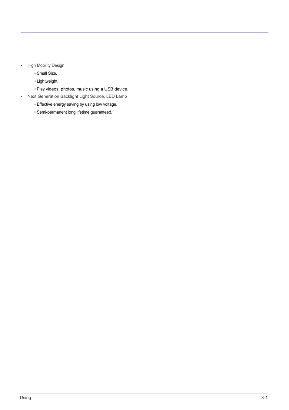 3 using, 1 product features, Using | Product features -1, 3using | Samsung SP-P410M User Manual | Page 24 / 54