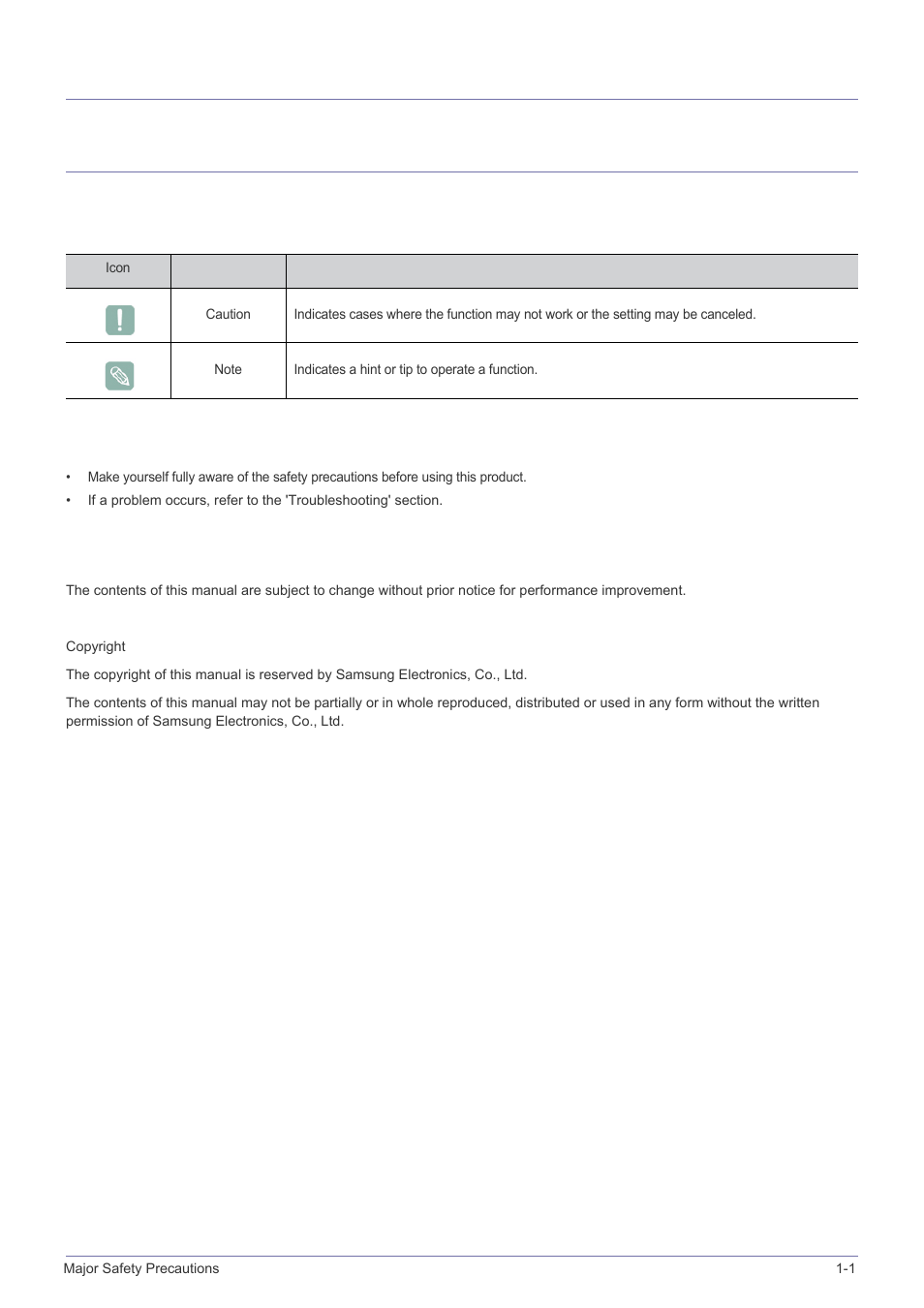 1 major safety precautions, 1 before you start, Major safety precautions | Before you start -1, 1major safety precautions | Samsung SP-P410M User Manual | Page 3 / 54