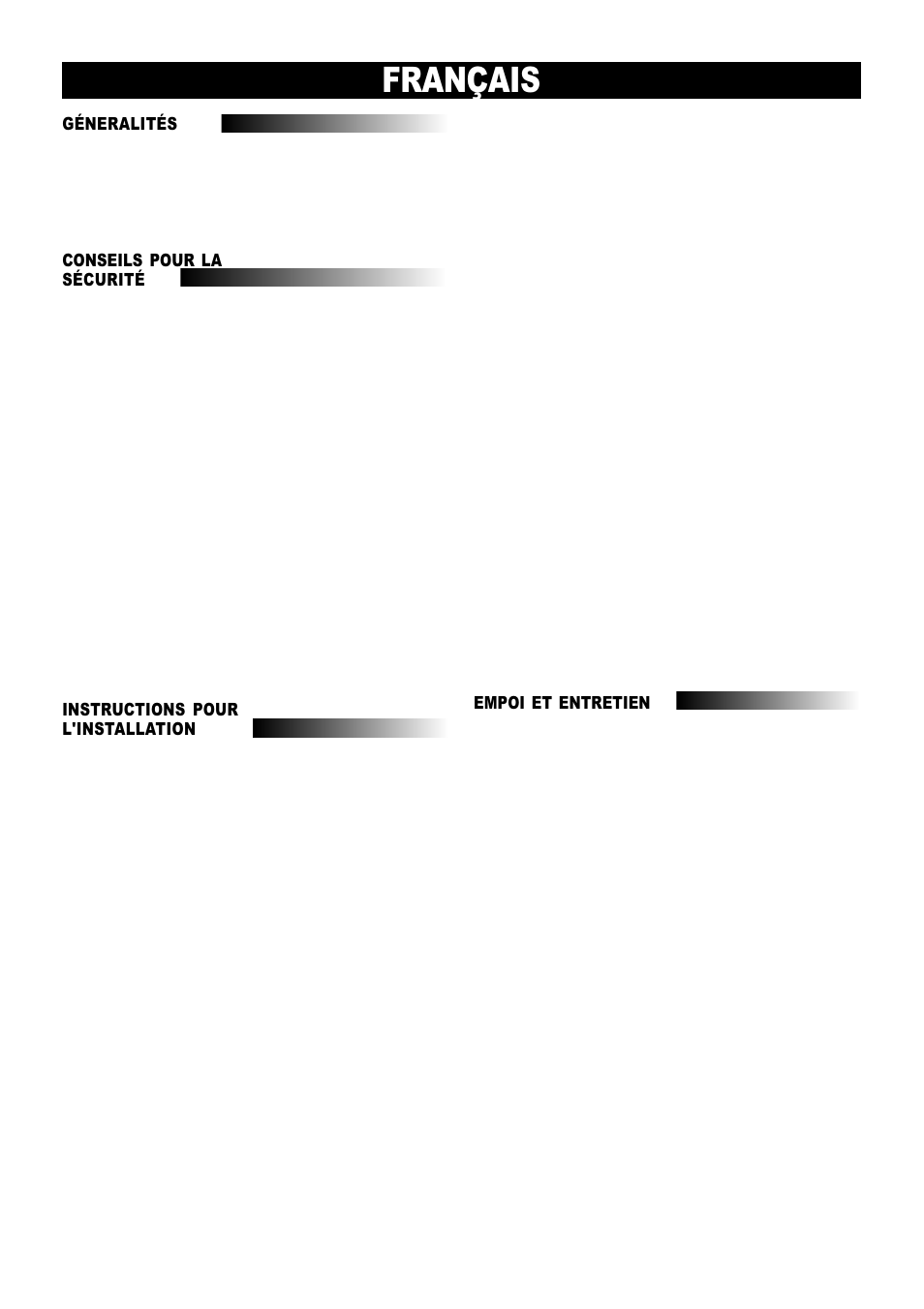 Français, Empoi et entretien, 5géneralités | Conseils pour la sécurité, Instructions pour l'installation | Ardo SPEEDY User Manual | Page 5 / 24