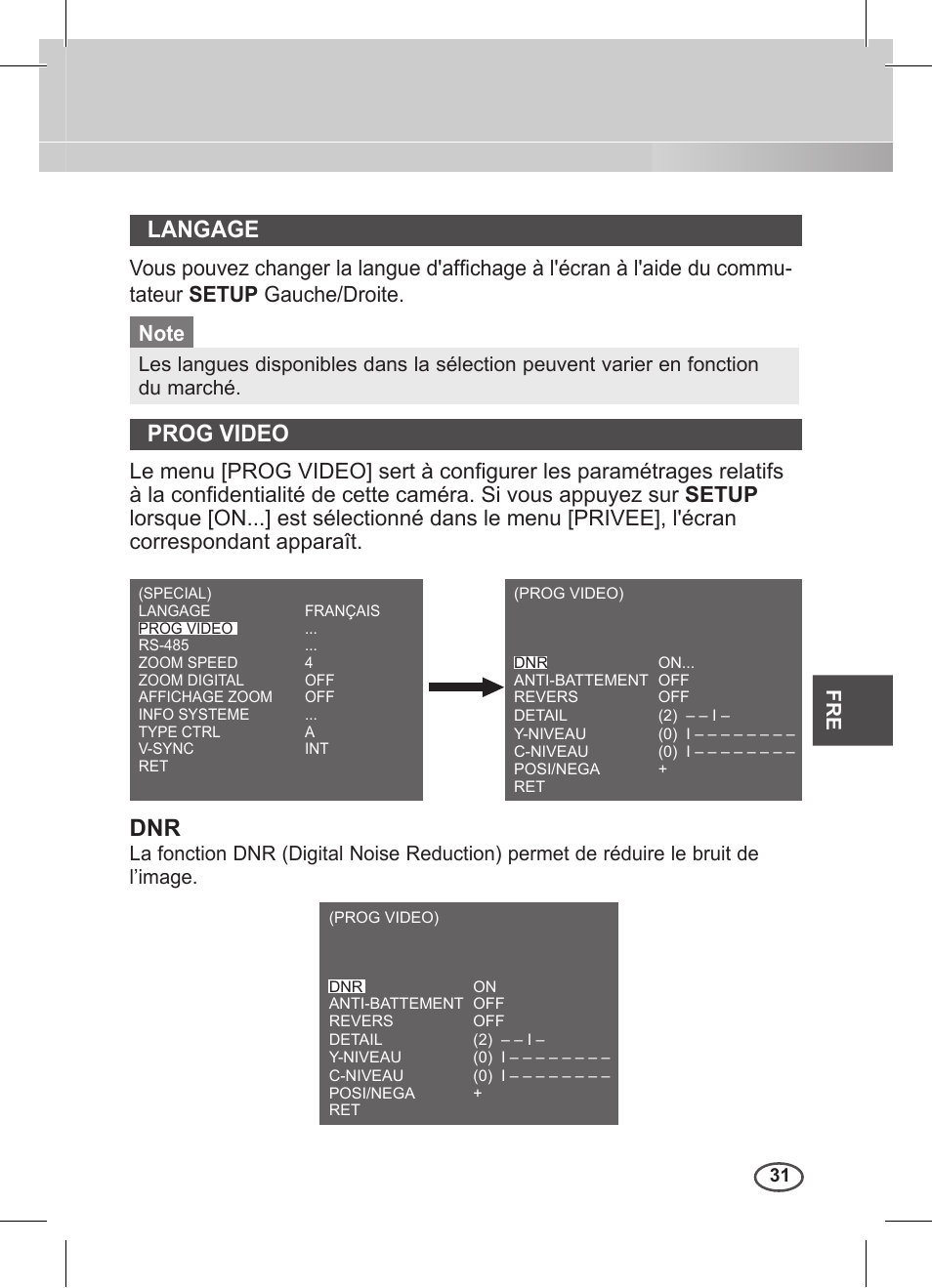 Langage, Prog video | Samsung C4235(P) User Manual | Page 111 / 240