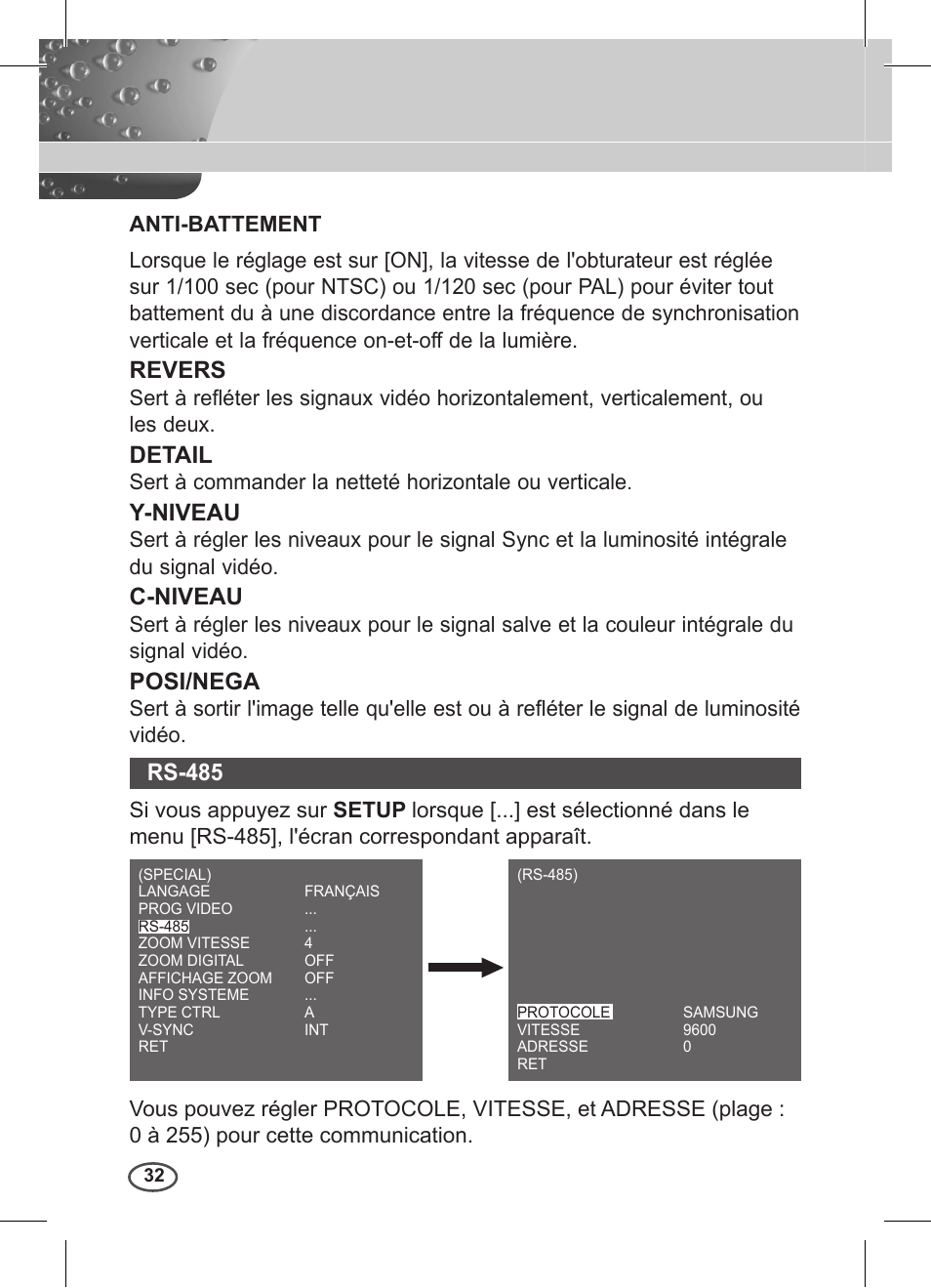 Revers, Detail, Y-niveau | C-niveau, Posi/nega, Rs-85 | Samsung C4235(P) User Manual | Page 112 / 240
