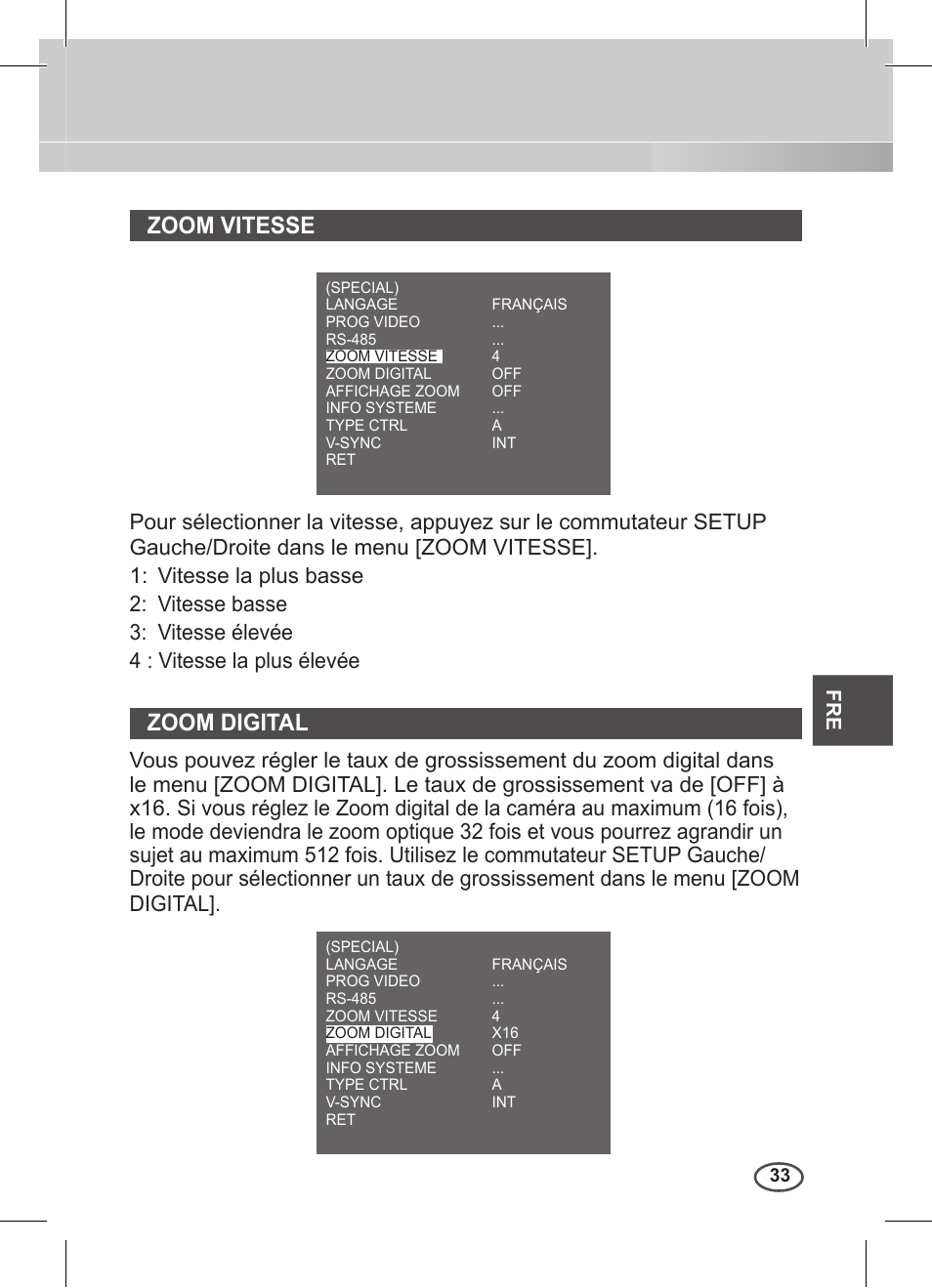 Zoom vitesse, Zoom digital | Samsung C4235(P) User Manual | Page 113 / 240