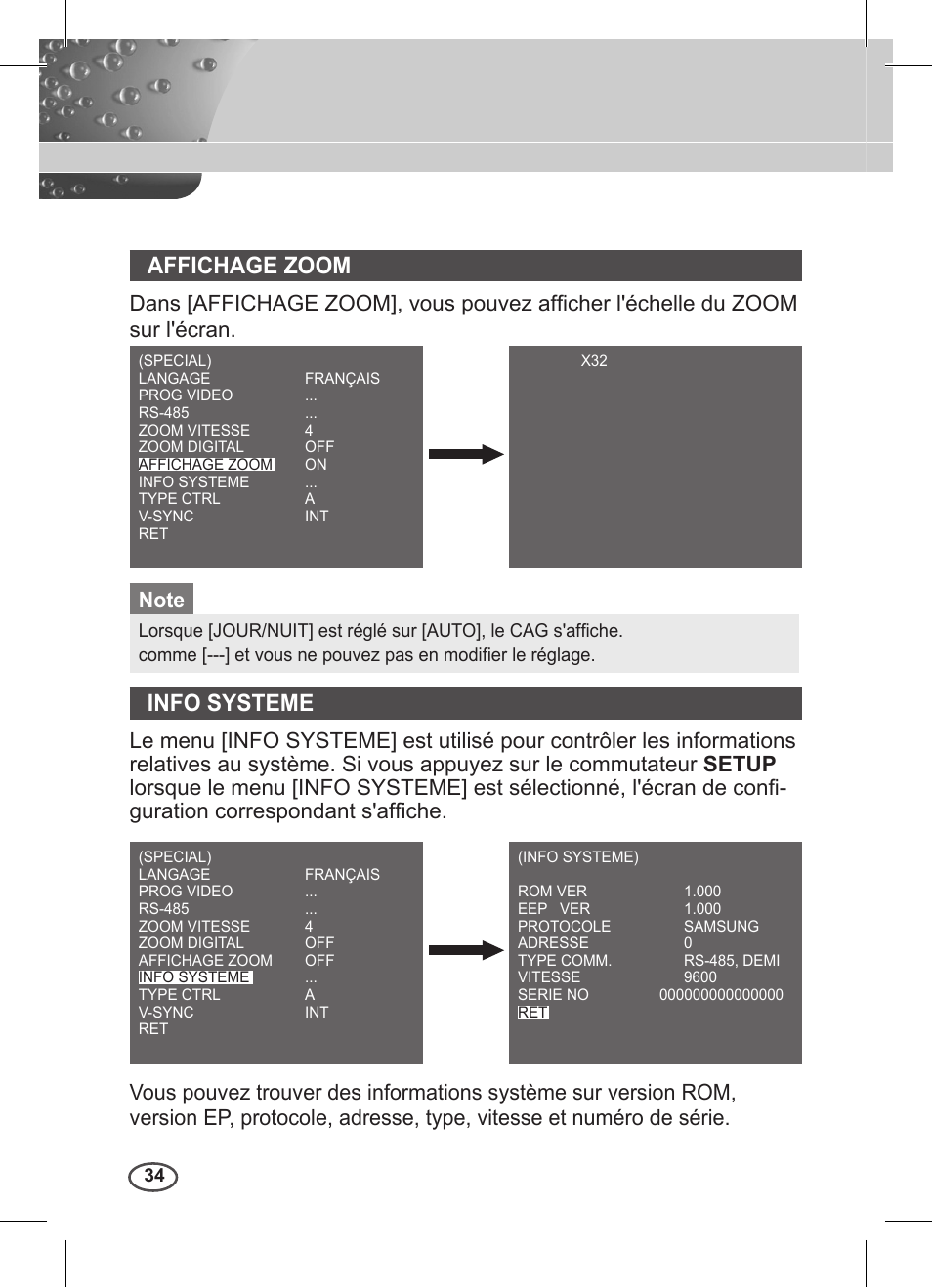 Affichage zoom, Info systeme, Type ctrl | Samsung C4235(P) User Manual | Page 114 / 240