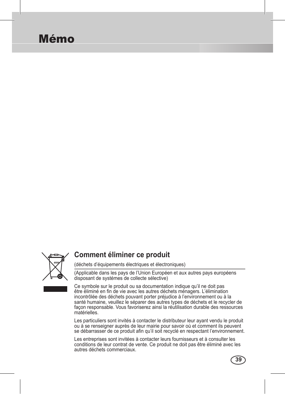 Mémo, Comment éliminer ce produit | Samsung C4235(P) User Manual | Page 119 / 240