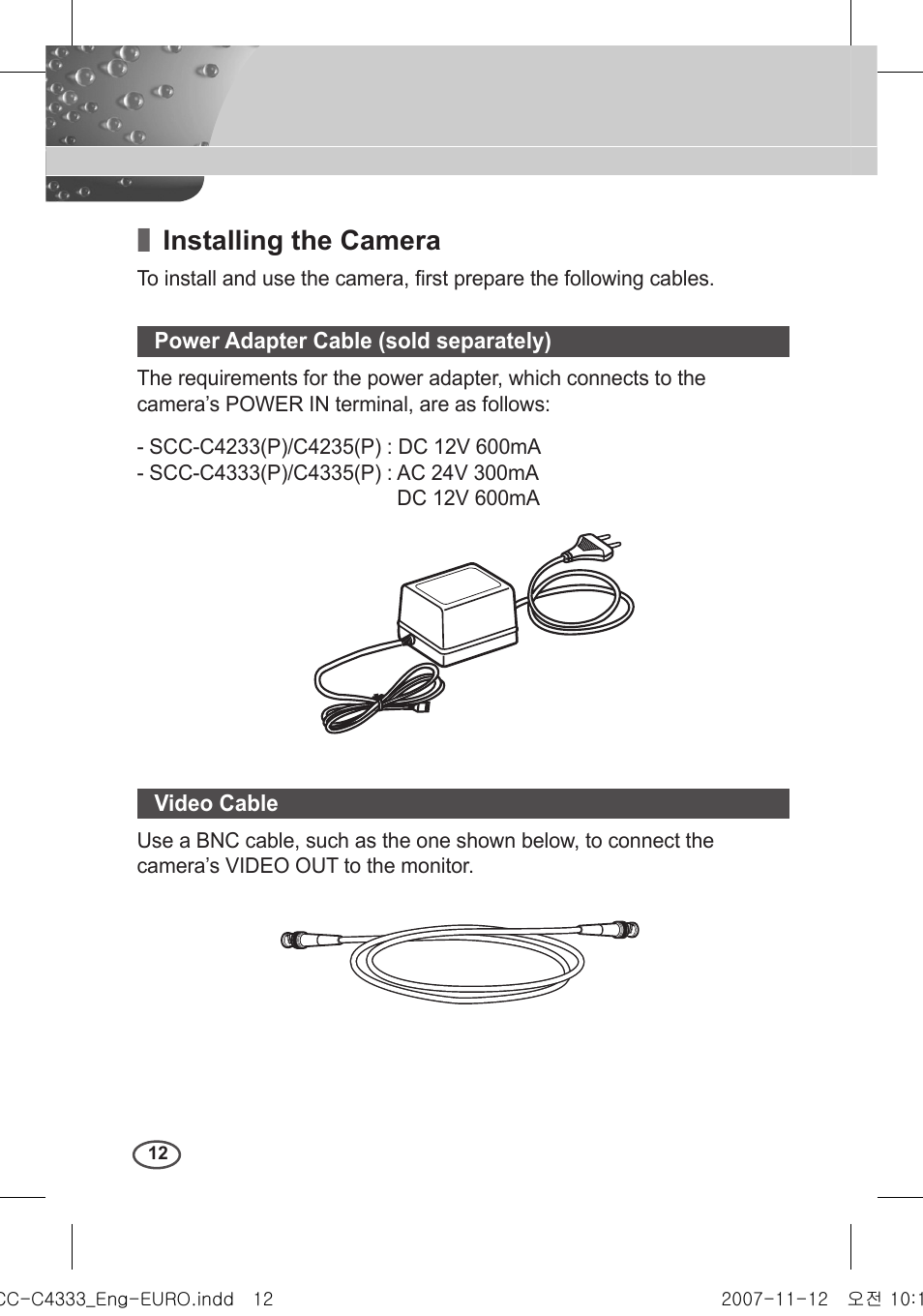 Installing the camera | Samsung C4235(P) User Manual | Page 12 / 240