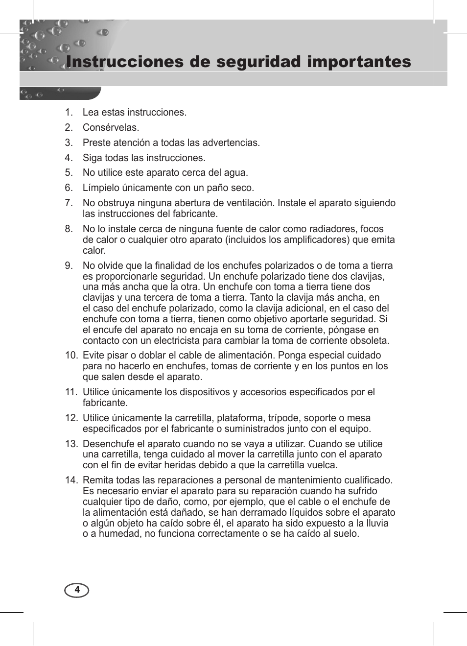 Instrucciones de seguridad importantes | Samsung C4235(P) User Manual | Page 124 / 240