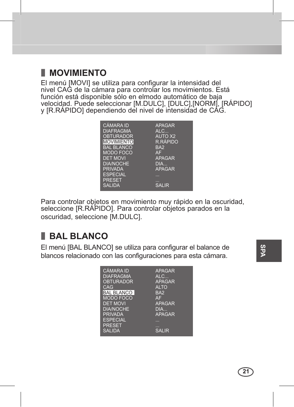 Movimiento, Bal blanco | Samsung C4235(P) User Manual | Page 141 / 240