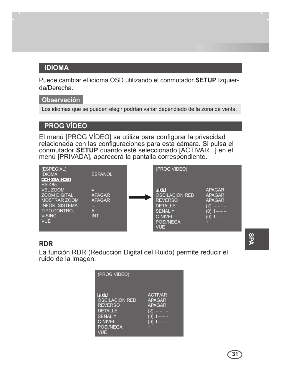 Idioma, Prog vídeo | Samsung C4235(P) User Manual | Page 151 / 240