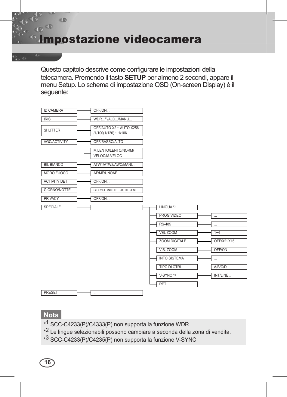 Impostazione videocamera, Nota | Samsung C4235(P) User Manual | Page 176 / 240