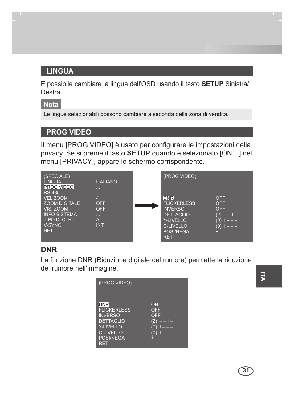 Lingua, Prog video | Samsung C4235(P) User Manual | Page 191 / 240