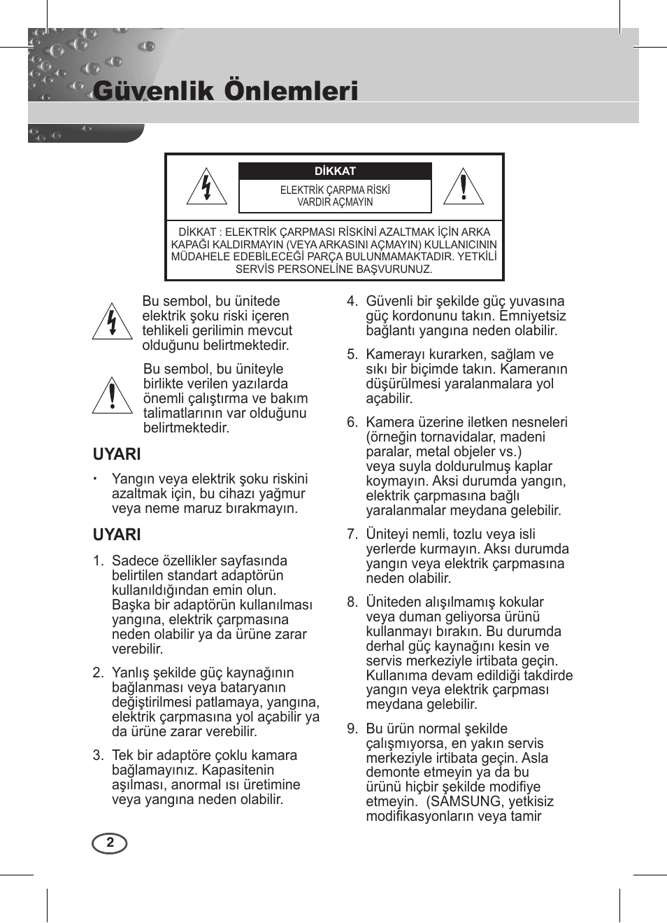 Güvenlik önlemleri | Samsung C4235(P) User Manual | Page 202 / 240