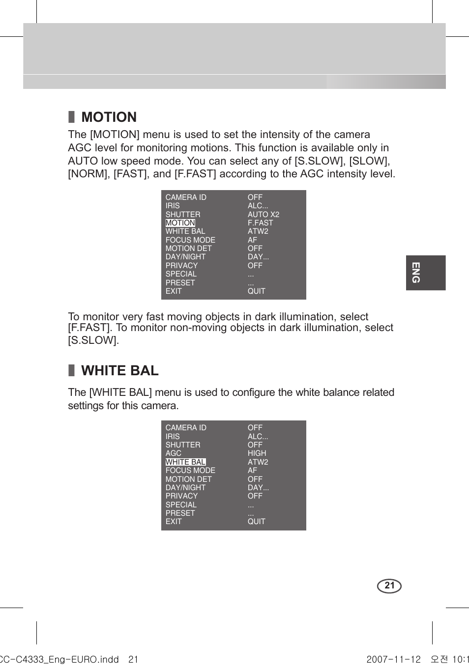 Motion, White bal | Samsung C4235(P) User Manual | Page 21 / 240