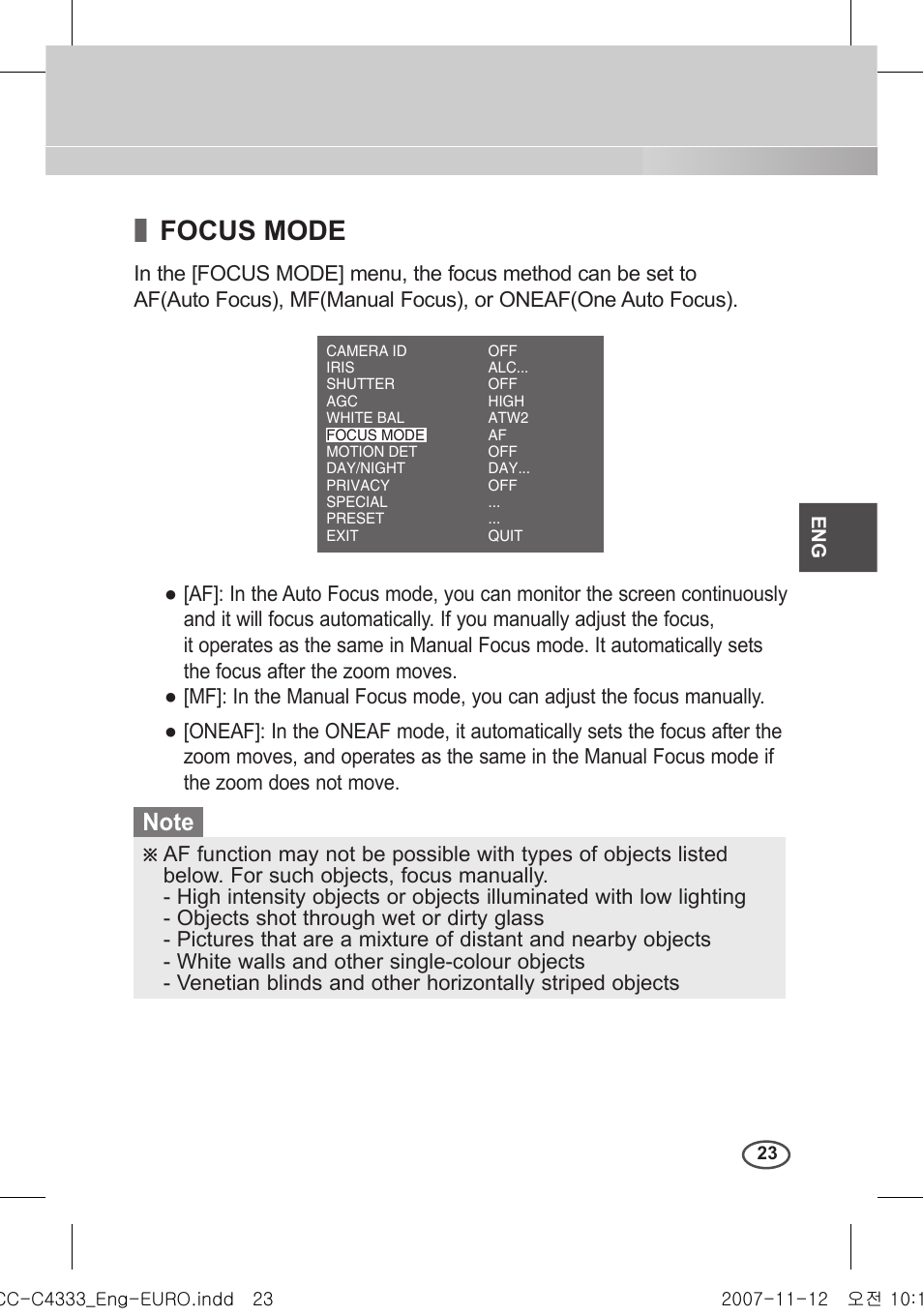 Focus mode | Samsung C4235(P) User Manual | Page 23 / 240