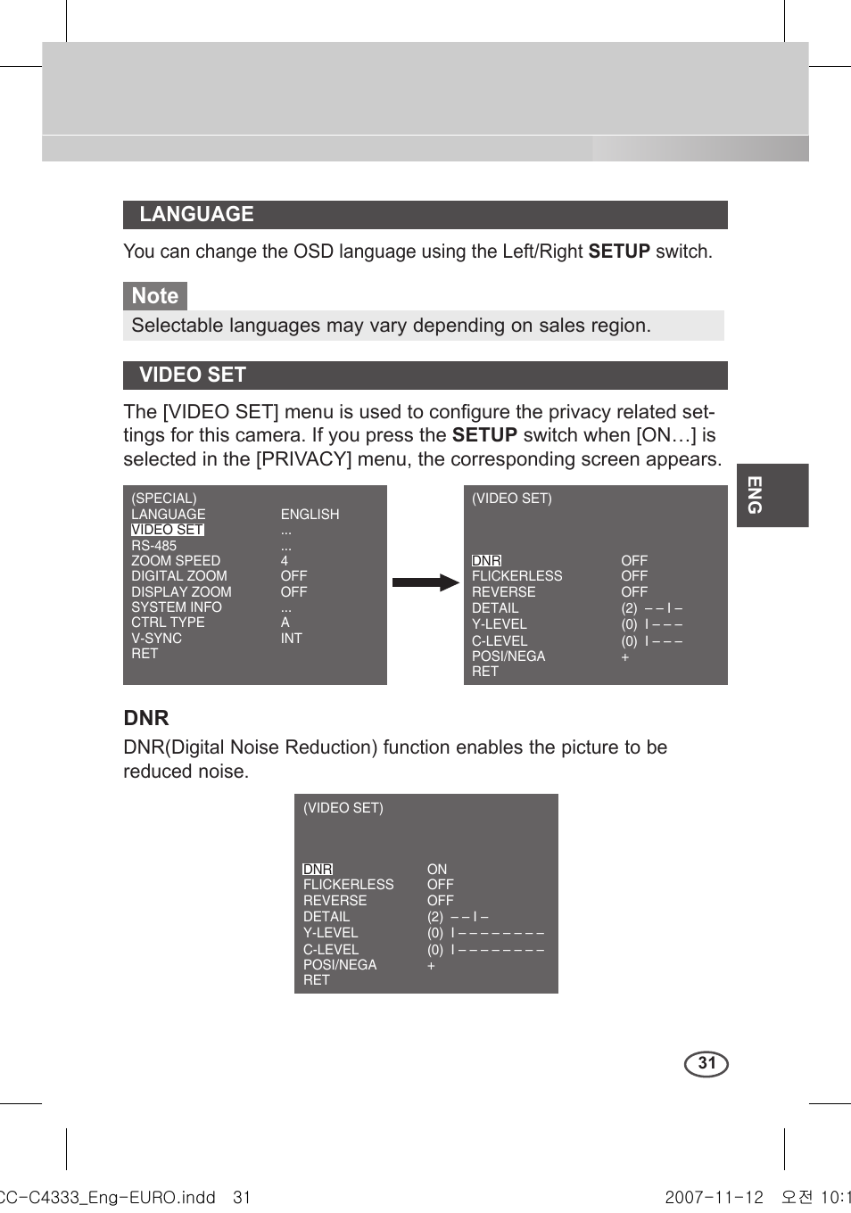 Language, Video set | Samsung C4235(P) User Manual | Page 31 / 240