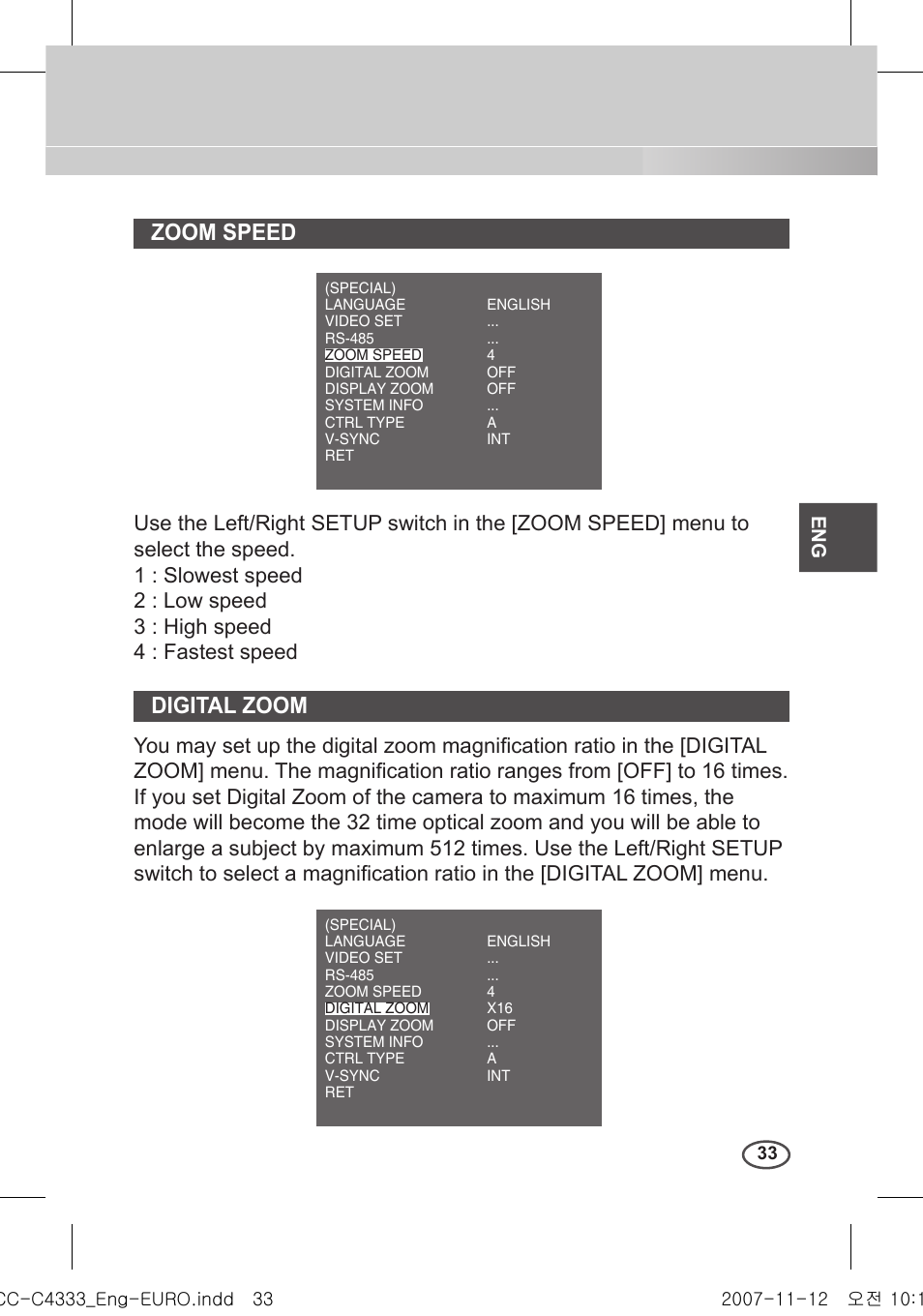 Zoom speed, Digital zoom | Samsung C4235(P) User Manual | Page 33 / 240