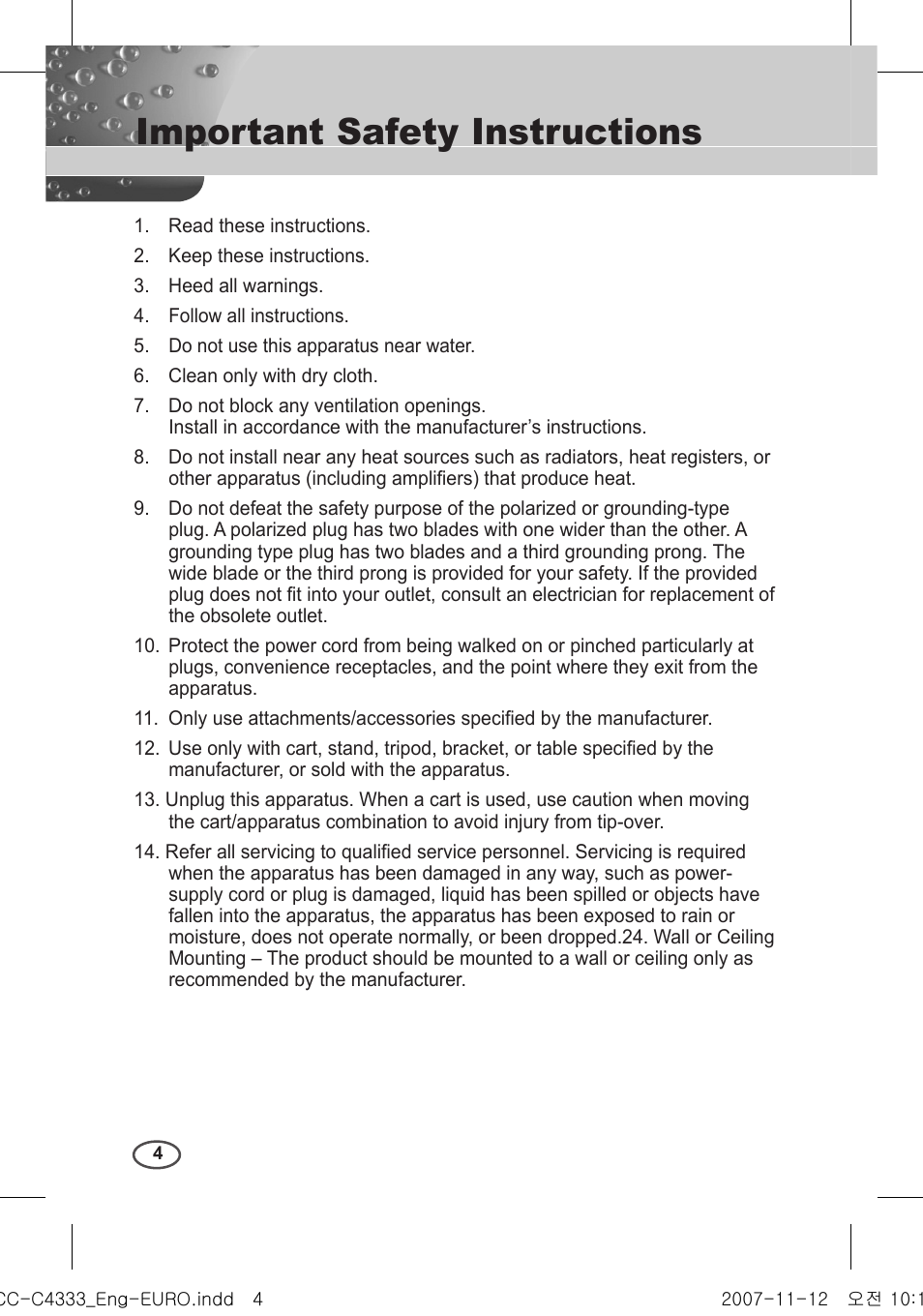 Important safety instructions | Samsung C4235(P) User Manual | Page 4 / 240