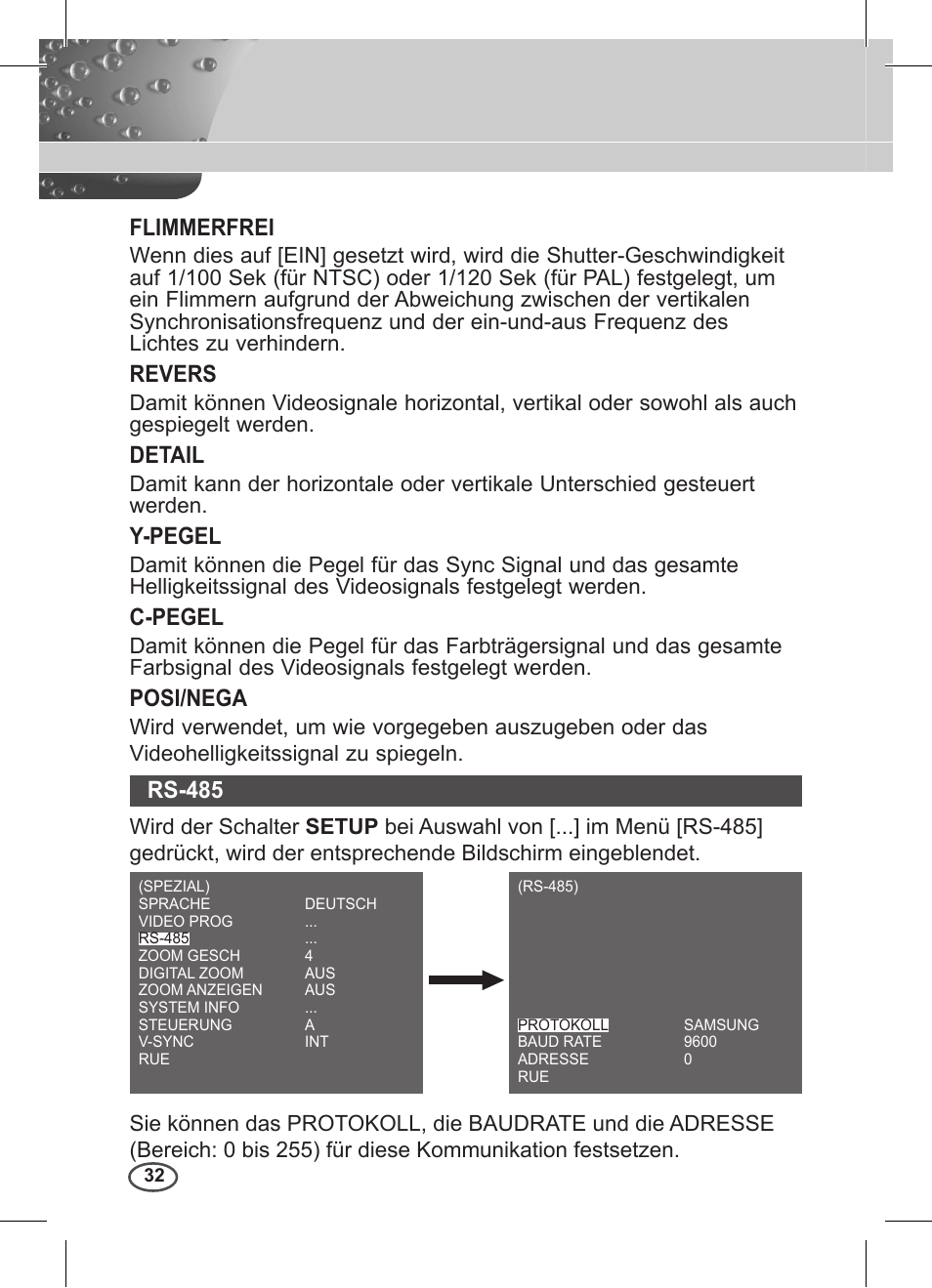 Flimmerfrei, Revers, Detail | Y-pegel, C-pegel, Posi/nega, Rs-85 | Samsung C4235(P) User Manual | Page 72 / 240