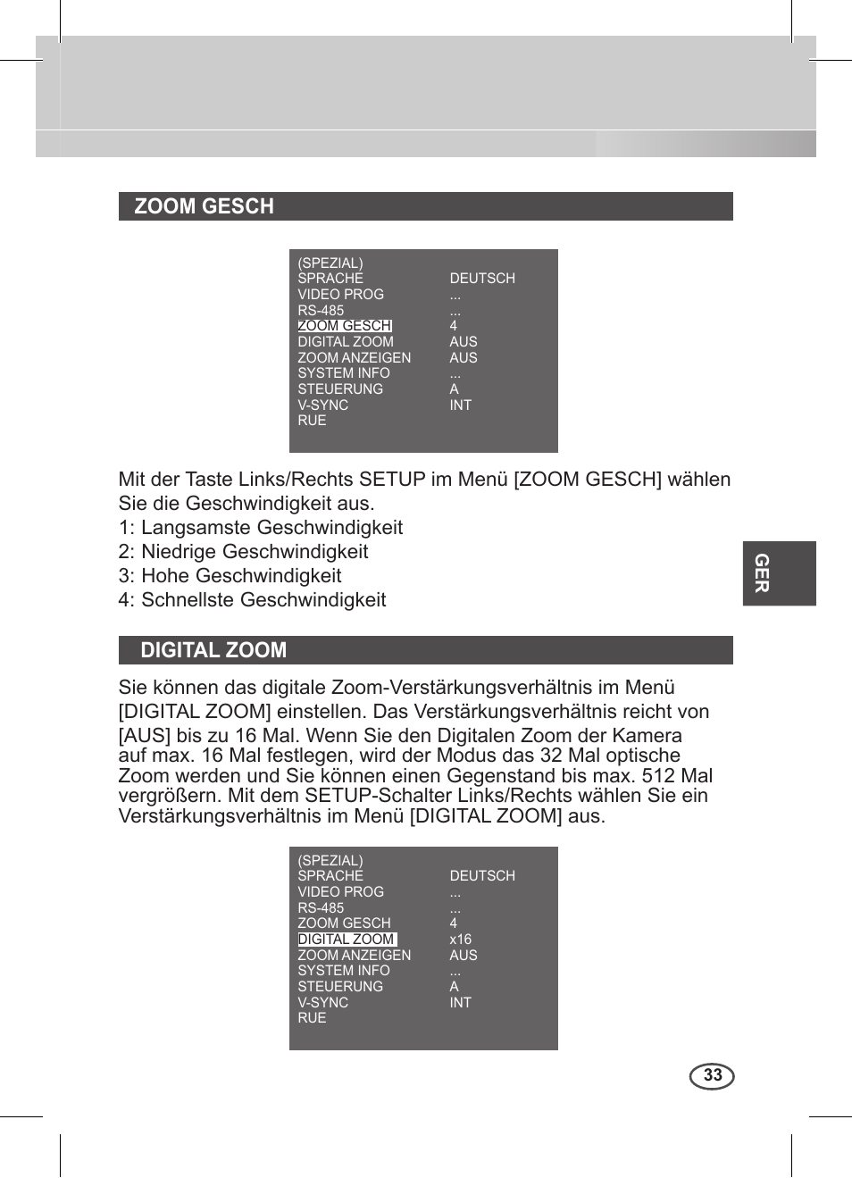 Zoom gesch, Digital zoom | Samsung C4235(P) User Manual | Page 73 / 240