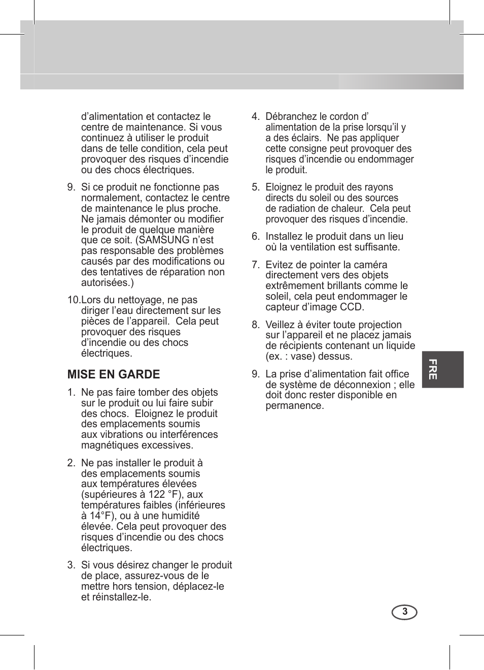 Précautions de sécurité | Samsung C4235(P) User Manual | Page 83 / 240