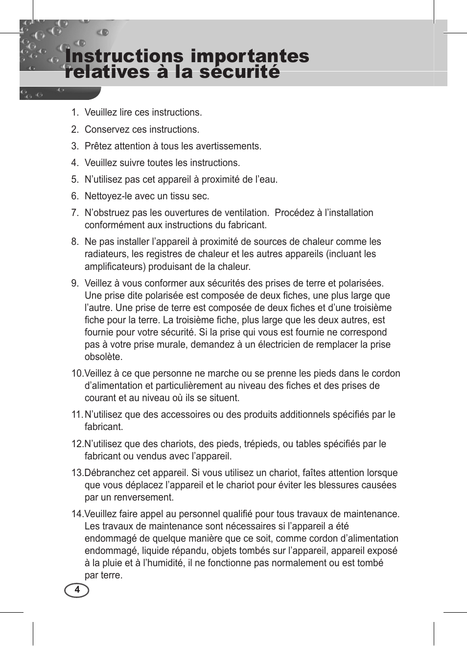 Instructions importantes relatives à la sécurité | Samsung C4235(P) User Manual | Page 84 / 240