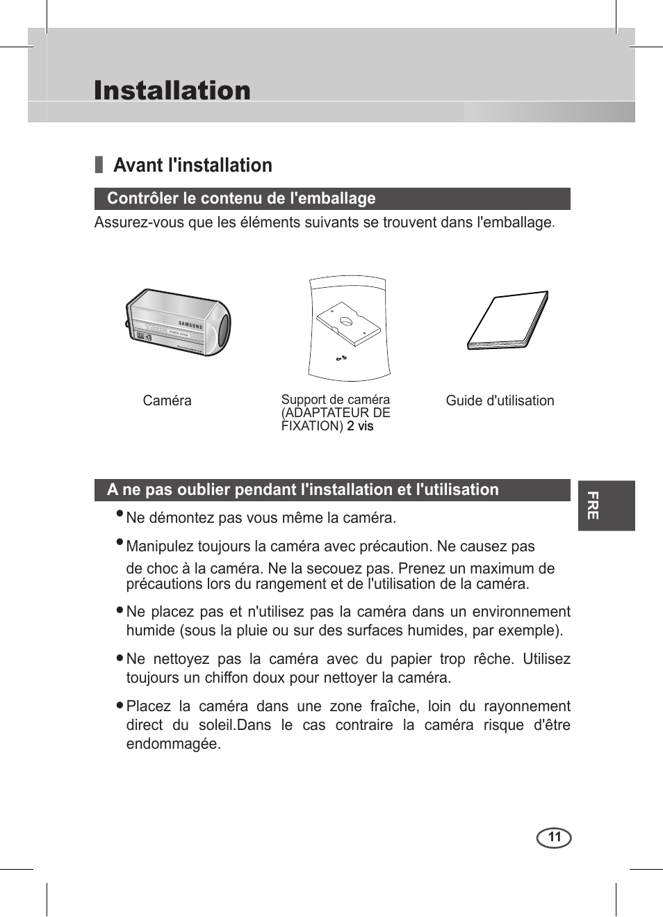 Installation, Avant l'installation, Contrôler le contenu de l'emballage | Samsung C4235(P) User Manual | Page 91 / 240