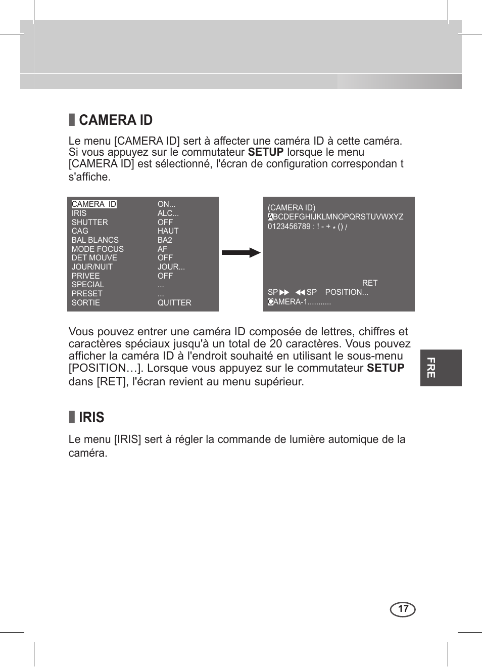 Camera id, Iris | Samsung C4235(P) User Manual | Page 97 / 240