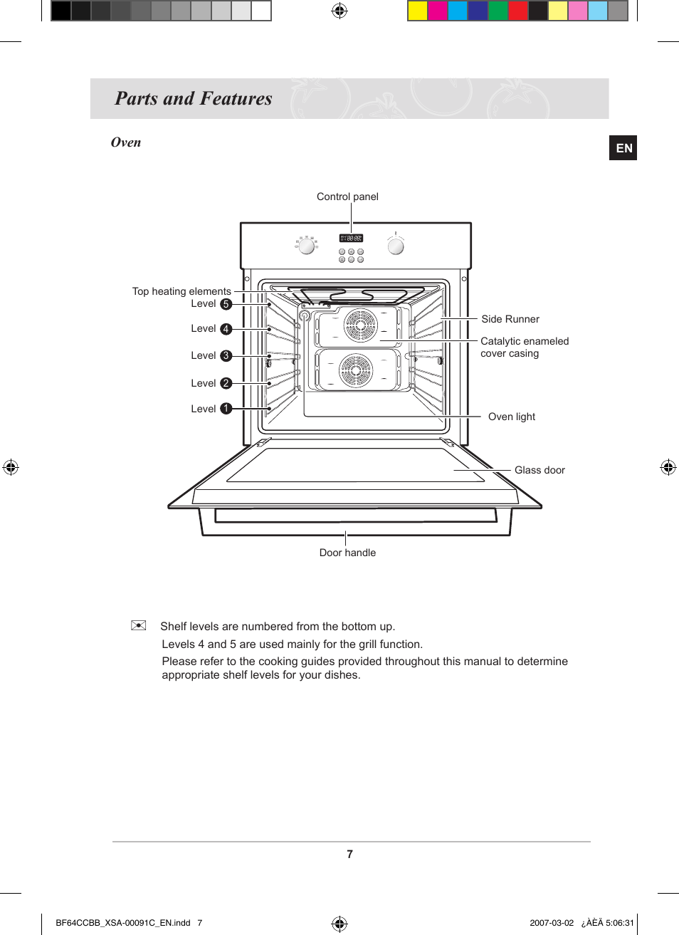 Parts and features, Oven | Samsung BF64CCBB User Manual | Page 9 / 42