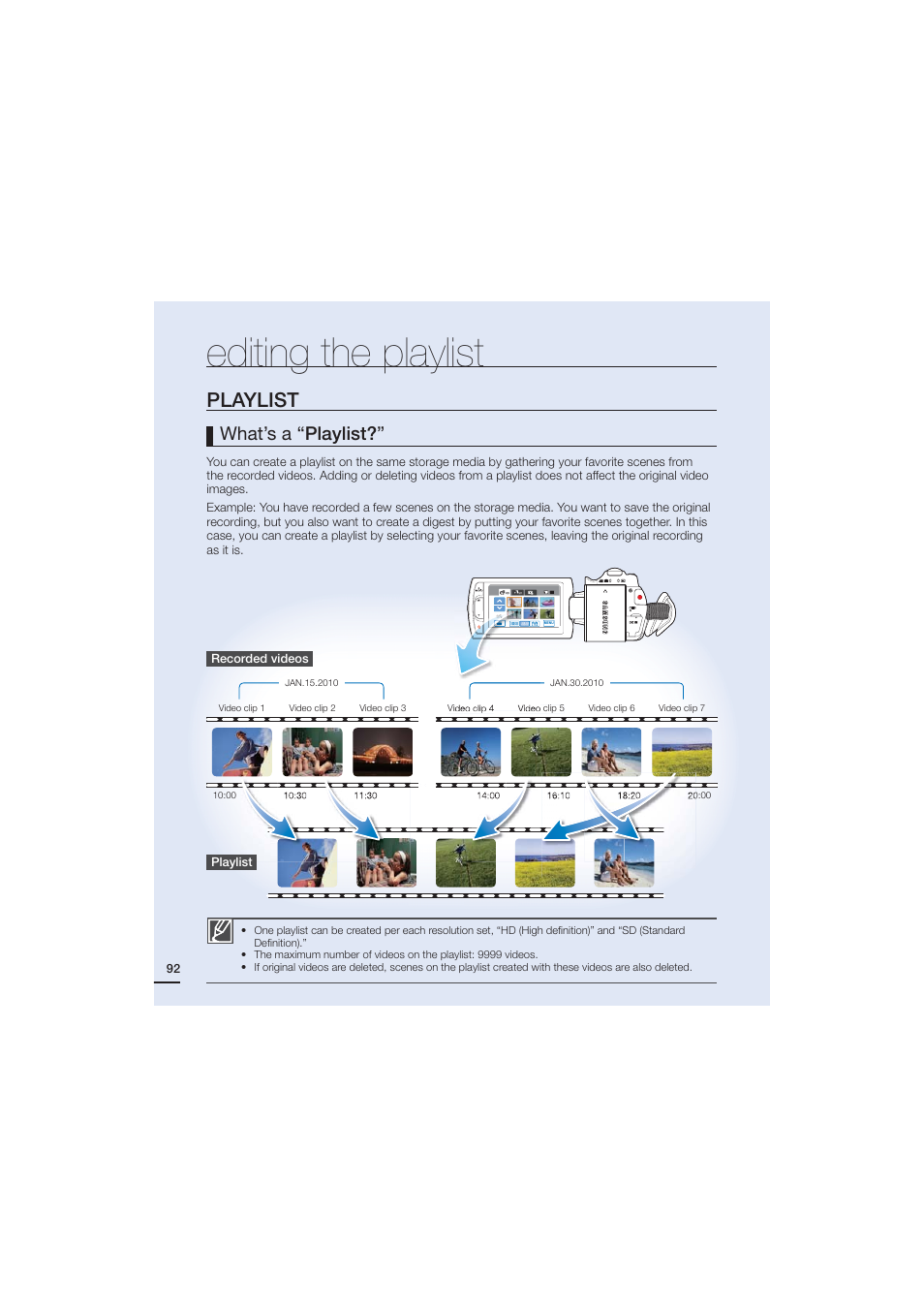 Editing the playlist, Playlist, What’s a “ playlist | Samsung HMX-H204SN User Manual | Page 104 / 145