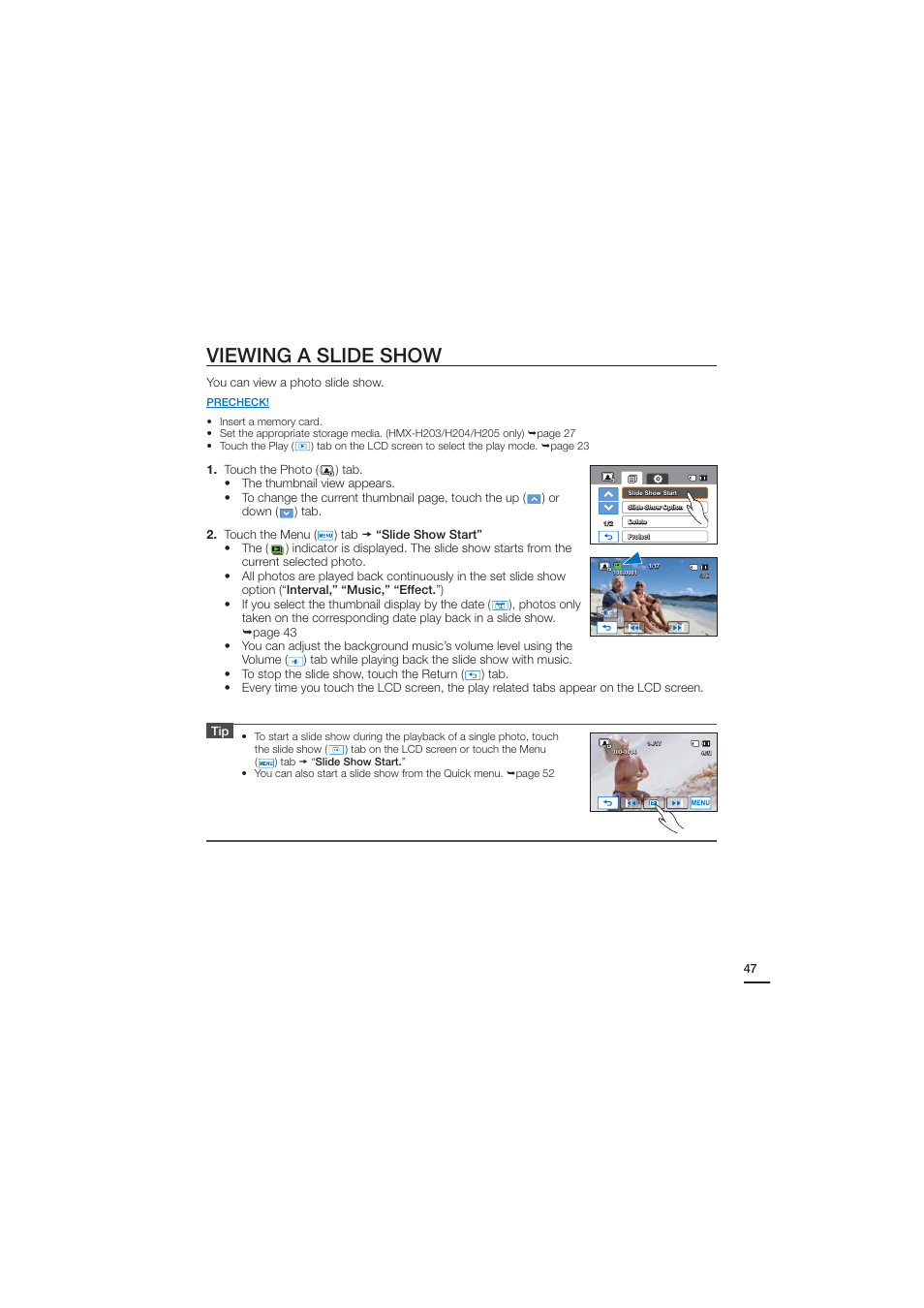 Viewing a slide show | Samsung HMX-H204SN User Manual | Page 59 / 145