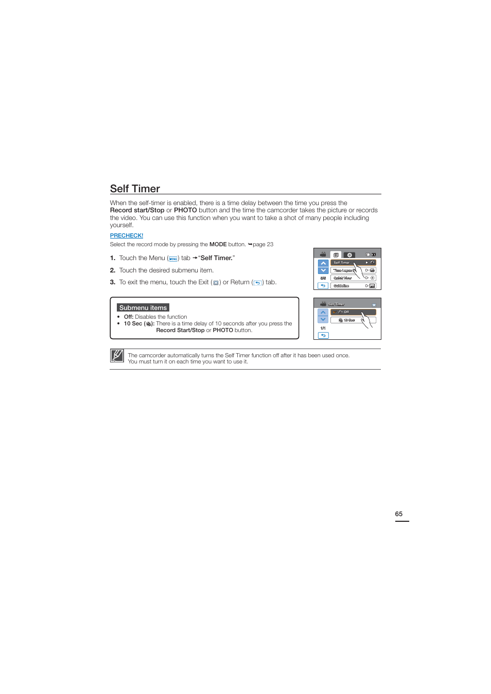 Self timer | Samsung HMX-H204SN User Manual | Page 77 / 145