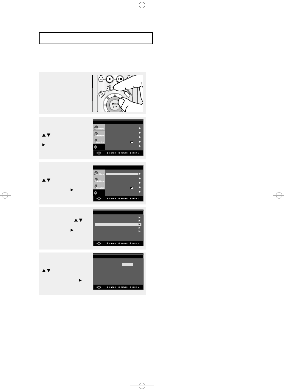 Fra-48, Hangement du menu, Onfiguration utilisation de la langue audio | Samsung DVD-P355 User Manual | Page 169 / 246