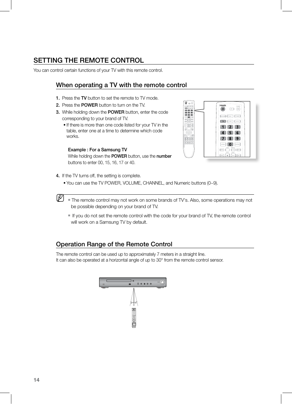 Setting the remote control | Samsung HT-Z221 User Manual | Page 14 / 64