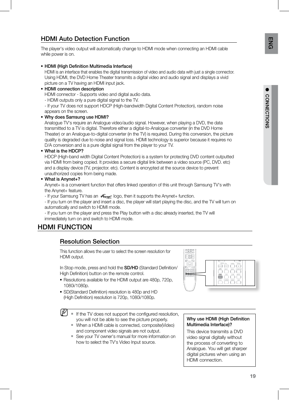 Hdmi function | Samsung HT-Z221 User Manual | Page 19 / 64