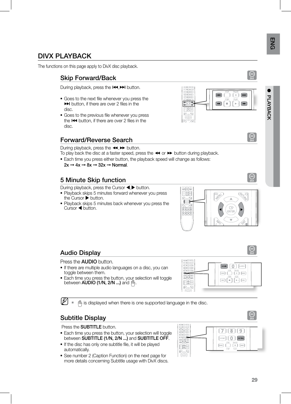 Divx playback | Samsung HT-Z221 User Manual | Page 29 / 64