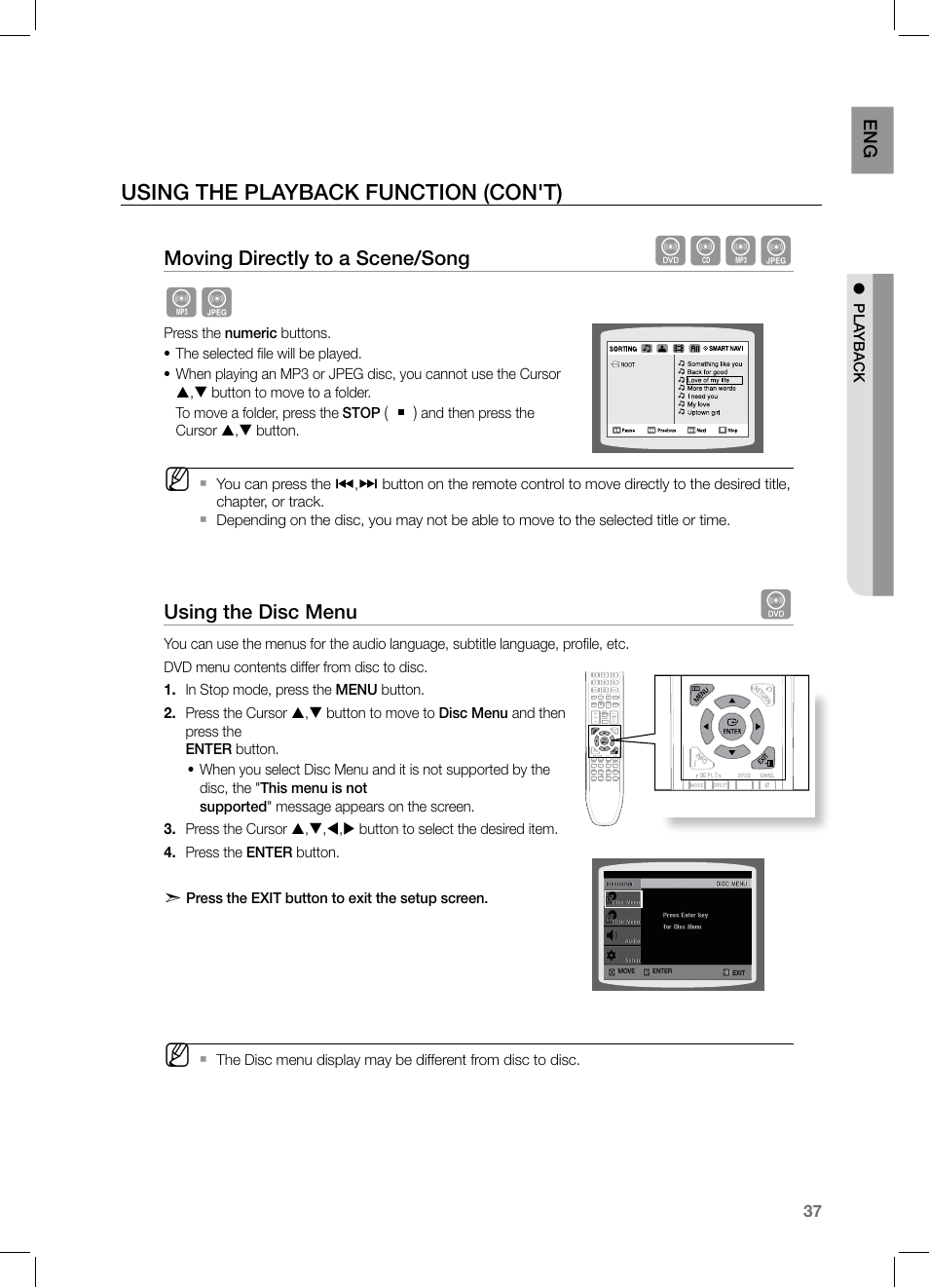 Dbag ag, Using the playback function (con't) | Samsung HT-Z221 User Manual | Page 37 / 64