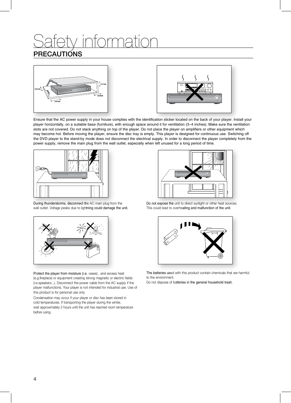 Safety information | Samsung HT-Z221 User Manual | Page 4 / 64