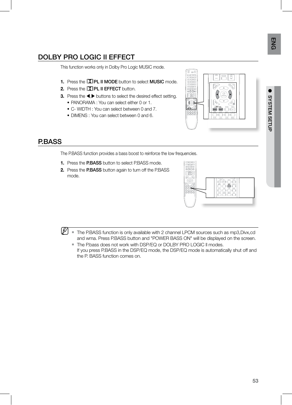 Dolby pro logic ii effect, P.bass | Samsung HT-Z221 User Manual | Page 53 / 64