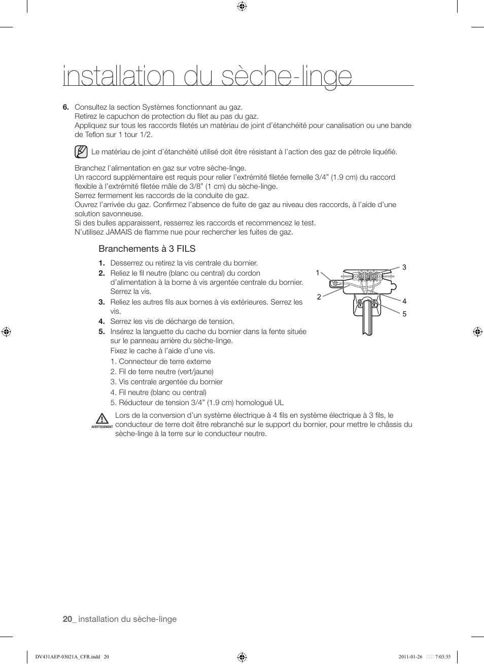 Installation du sèche-linge | Samsung DV431AG User Manual | Page 100 / 120