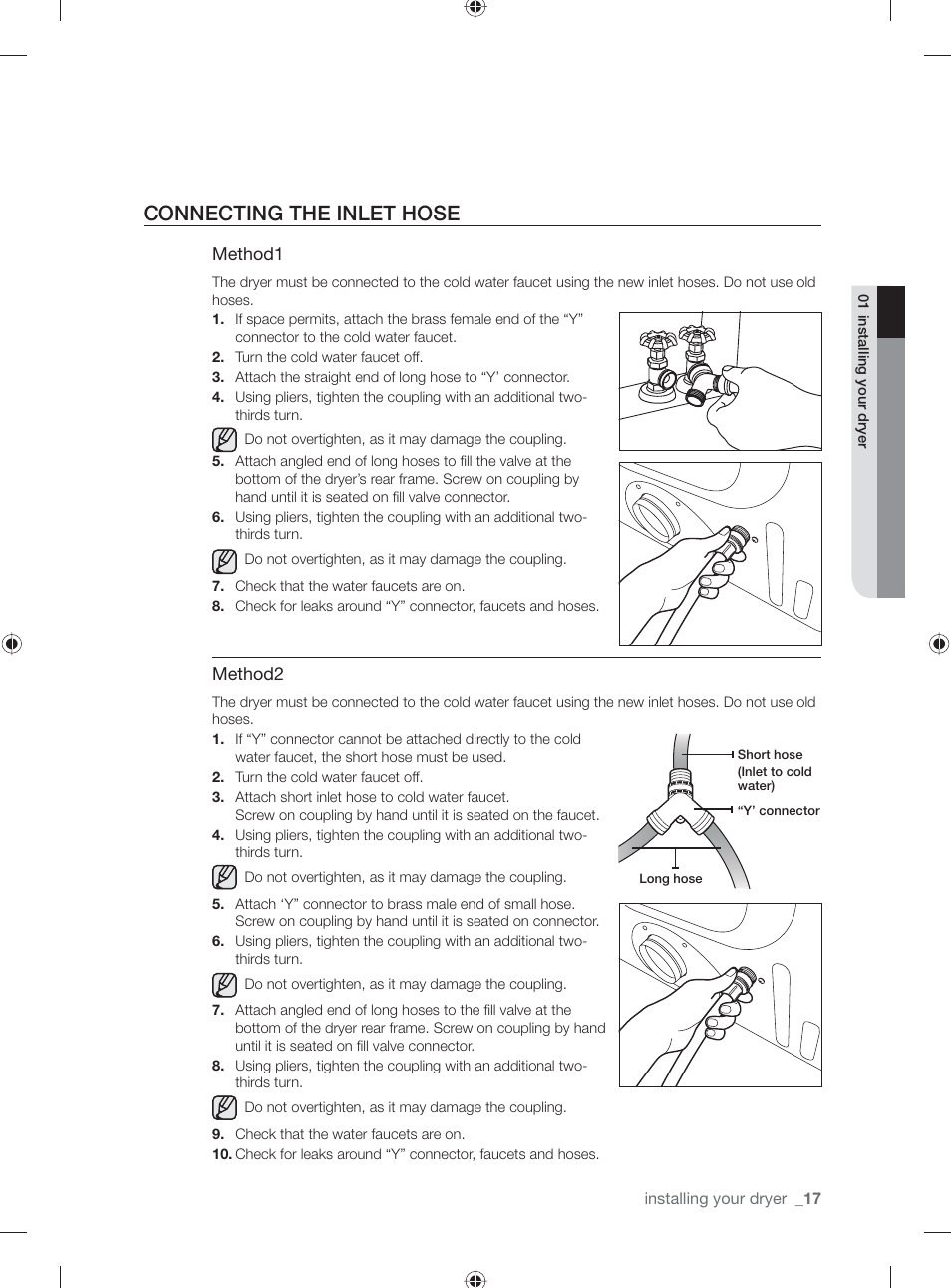 Connecting the inlet hose | Samsung DV431AG User Manual | Page 17 / 120